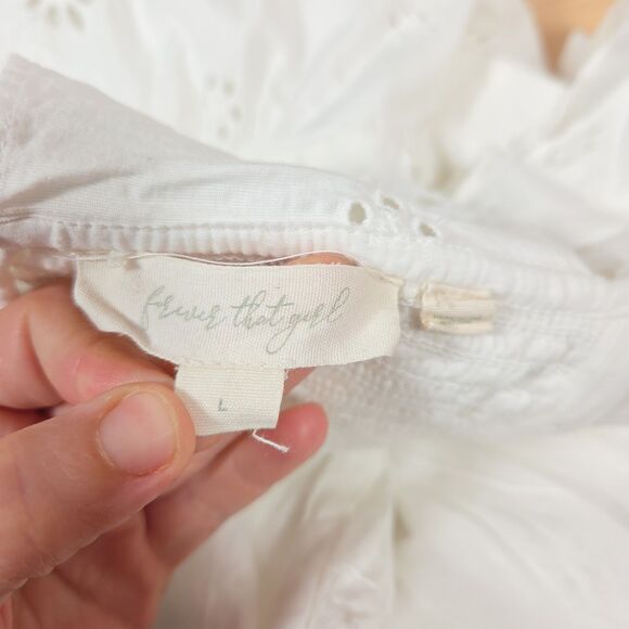 Forever That Girl Ruffled Eyelet Square-Neck Dress Women's Sz L Anthropologie - Picture 11 of 13